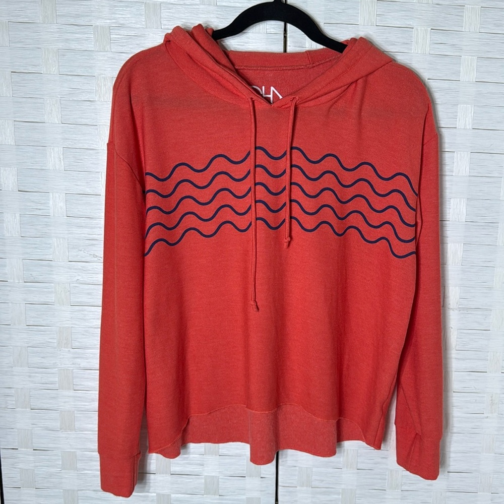 Chaser Coral Lightweight Waves Print Hoodie with Sun Detail on the Sleeve Size L